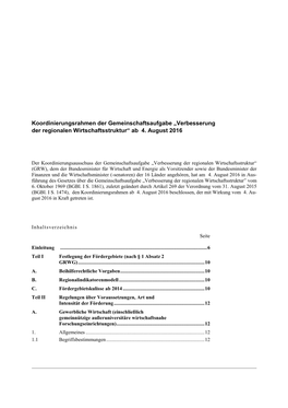 „Verbesserung Der Regionalen Wirtschaftsstruktur“ Ab 4. August 2016