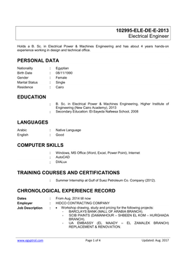 102995-ELE-DE-E-2013 Electrical Engineer PERSONAL DATA