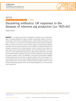 UK Responses to the Diseases of Intensive Pig Production (Ca