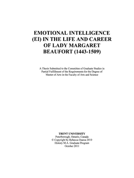 Emotional Intelligence (Ei) in the Life and Career of Lady Margaret Beaufort (1443-1509)