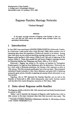 1 Introduction 2 Data About Ragusan Noble Families