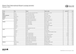 Diners Club International Airport Lounge Pricelist February 11,2019