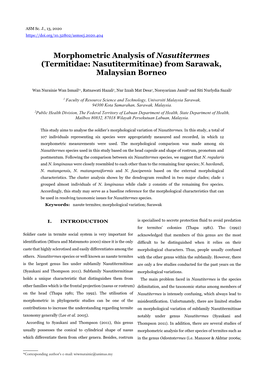 Morphometric Analysis of Nasutitermes (Termitidae: Nasutitermitinae) from Sarawak, Malaysian Borneo