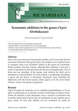 Taxonomic Additions to the Genus Chysis (Orchidaceae)