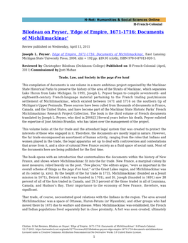 Bilodeau on Peyser, 'Edge of Empire, 1671-1716: Documents of Michilimackinac'