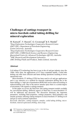 Challenges of Cuttings Transport in Micro Borehole Coiled