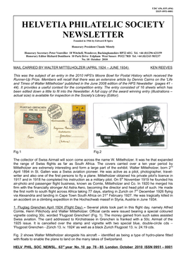 HELVETIA PHILATELIC SOCIETY NEWSLETTER Founded in 1946 by Edward H Spiro