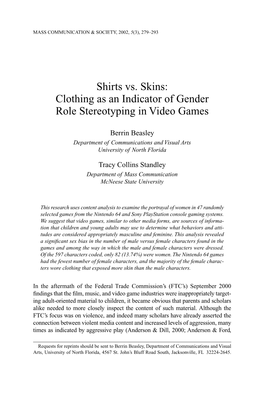 Shirts Vs. Skins: Clothing As an Indicator of Gender Role Stereotyping in Video Games