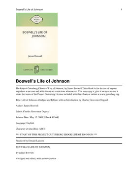 Boswell's Life of Johnson 1