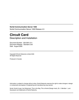Circuit Card Description and Installation