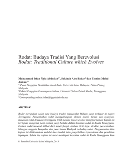 Rodat: Budaya Tradisi Yang Berevolusi Rodat: Traditional Culture Which Evolves