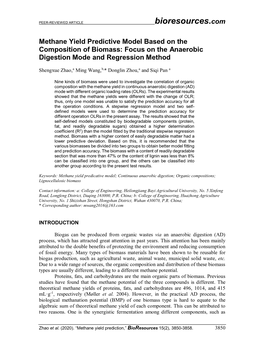 Methane Yield Predictive Model Based on the Composition of Biomass: Focus on the Anaerobic Digestion Mode and Regression Method