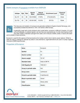 Stable Isotopes of Europium Available from ISOFLEX Properties of Europium