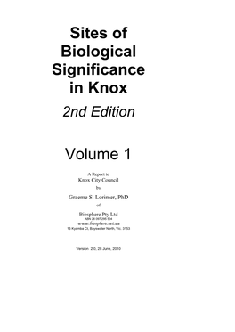 Sites of Biological Significance in Knox Volume 1