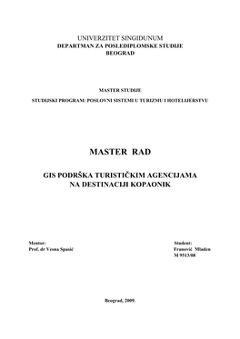 Master Rad Gis Podrška Turističkim