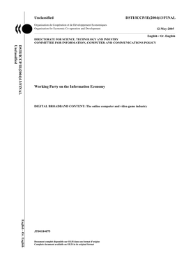 Unclassified DSTI/ICCP/IE(2004)13/FINAL