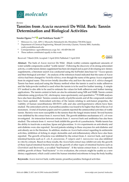 Tannins from Acacia Mearnsii De Wild. Bark: Tannin Determination and Biological Activities