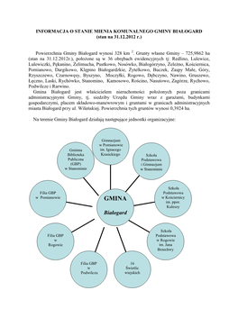 INFORMACJA O STANIE MIENIA KOMUNALNEGO GMINY BIAŁOGARD (Stan Na 31.12.2012 R.)