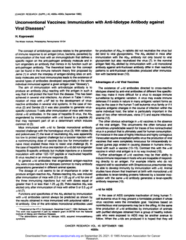 Unconventional Vaccines: Immunization with Antildiotype Antibody Against Viral Diseases'