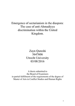 Emergence of Sectarianism in the Diaspora: the Case of Anti-Ahmadiyya Discrimination Within the United Kingdom