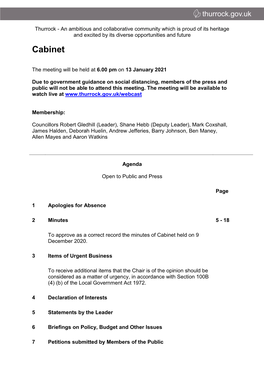 (Public Pack)Agenda Document for Cabinet, 13/01/2021 19:00