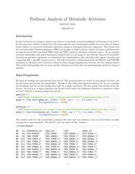 Pathway Analysis of Metabolic Activities Gabriele Sales 2018-05-21