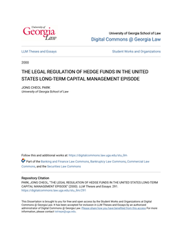 The Legal Regulation of Hedge Funds in the United States Long-Term Capital Management Episode