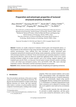 Preparation and Anisotropic Properties of Textured Structural Ceramics: a Review