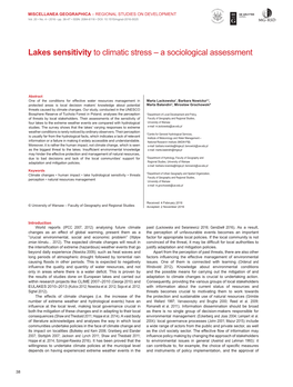 Lakes Sensitivity to Climatic Stress – a Sociological Assessment