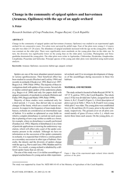 Change in the Community of Epigeal Spiders and Harvestmen (Araneae, Opiliones) with the Age of an Apple Orchard