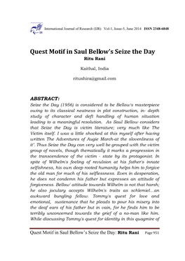 Quest Motif in Saul Bellow Seize The