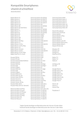 Kompatible Smartphones Vitamin D Schnelltest (Stand 06.2021)