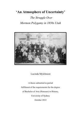 'An Atmosphere of Uncertainty' the Struggle Over Mormon Polygamy In