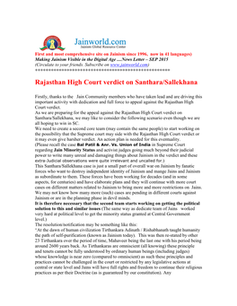 Rajasthan High Court Verdict on Santhara/Sallekhana