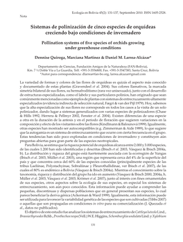 Sistemas De Polinización De Cinco Especies De Orquídeas Creciendo Bajo Condiciones De Invernadero