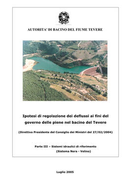 AUTORITA' DI BACINO DEL FIUME TEVERE Ipotesi Di Regolazione Dei