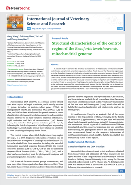 Structural Characteristics of the Control Region of the Beaufortia Kweichowensis Mitochondrial Genome