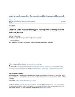 Political Ecology of Paving Over Green Spaces in Moscow, Russia