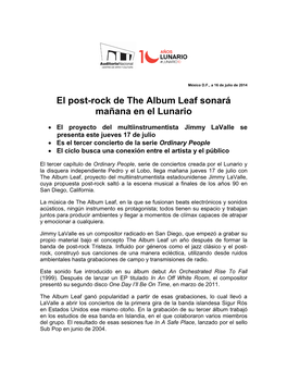 El Post-Rock De the Album Leaf Sonará Mañana En El Lunario