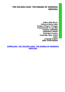 The Golden Cage: the Enigma of Anorexia Nervosa Download Free