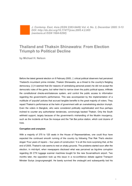 Thailand and Thaksin Shinawatra: from Election Triumph to Political Decline by Michael H