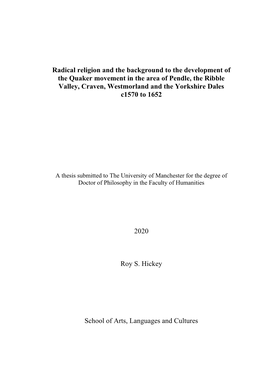 Radical Religion and the Background to the Development of the Quaker
