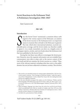 Soviet Reactions to the Eichmann Trial: a Preliminary Investigation 1960–19651