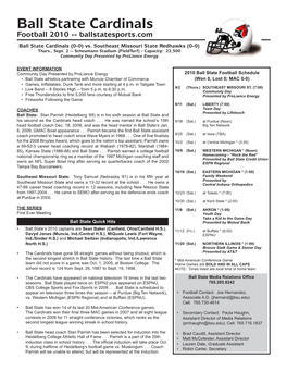 Ball State Cardinals Football 2010 -- Ballstatesports.Com Ball State Cardinals (0-0) Vs