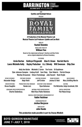Boyd-Quinson Mainstage June 7—July 7, 2018 Cast in Order of Appearance