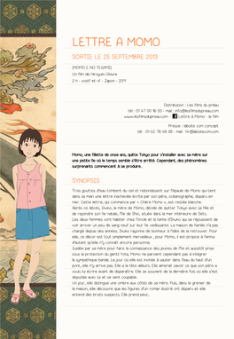 LETTRE a MOMO Sortie Le 25 Septembre 2013