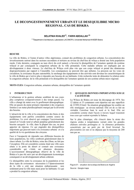 Le Decongestionnement Urbain Et Le Desequilibre Micro Regional. Cas De Biskra