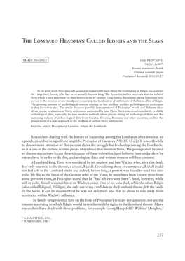 The Lombard Headman Called Ildigis and the Slavs