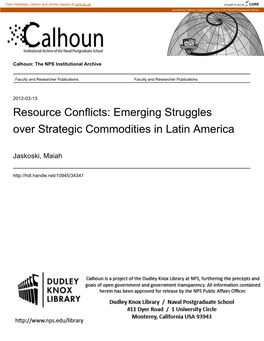 Resource Conflicts: Emerging Struggles Over Strategic Commodities in Latin America