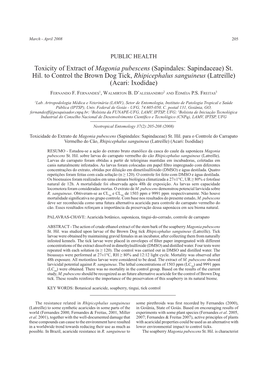 Toxicity of Extract of Magonia Pubescens (Sapindales: Sapindaceae) St